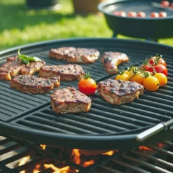 Wiltec Gusseisen Grillplatte 46,7 x 22,8 x 1,5 cm, Gusseisenplatte für Grill mit guter Hitzespeicherung, Grillgitter für typische Grillstreifen auf Grillgut, Grillzubehör für BBQ