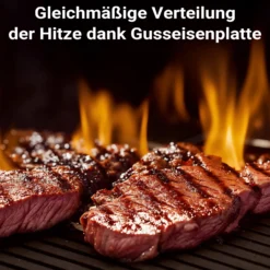 Wiltec Gusseisen Grillplatte 46,7 x 22,8 x 1,5 cm, Gusseisenplatte für Grill mit guter Hitzespeicherung, Grillgitter für typische Grillstreifen auf Grillgut, Grillzubehör für BBQ