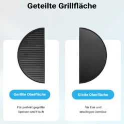 Wiltec Gusseisen Grillplatte 46,7 x 22,8 x 1,5 cm, Gusseisenplatte für Grill mit guter Hitzespeicherung, Grillgitter für typische Grillstreifen auf Grillgut, Grillzubehör für BBQ