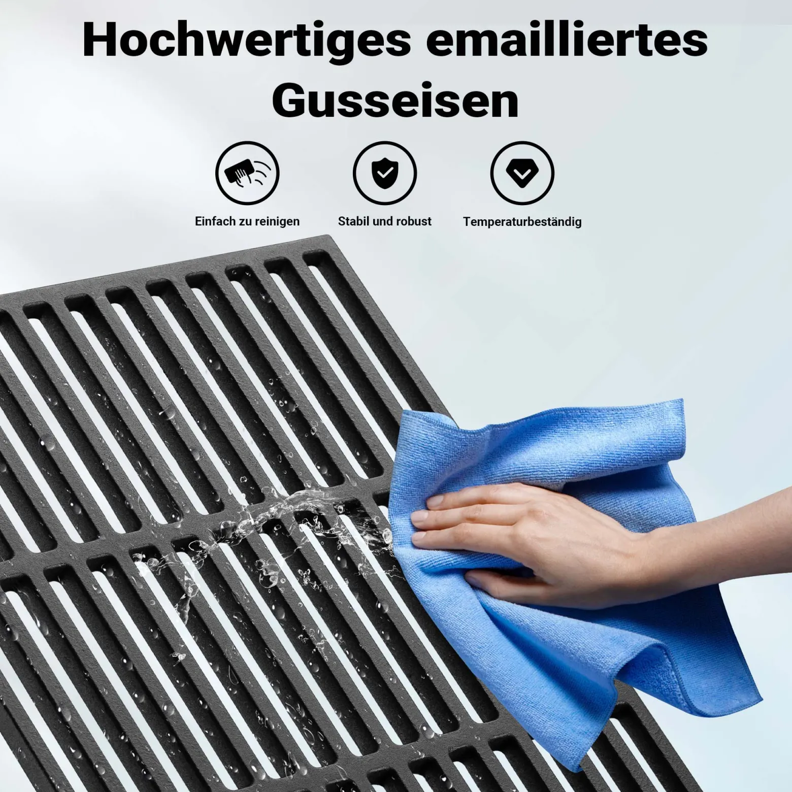 Wiltec Gusseisen Grillrost 29 x 38 cm, Grillgitter für Holzkohlegrill & Gasgrill, Gussgrillrost für BBQ, Grilleinsatz matt emailliert eckig