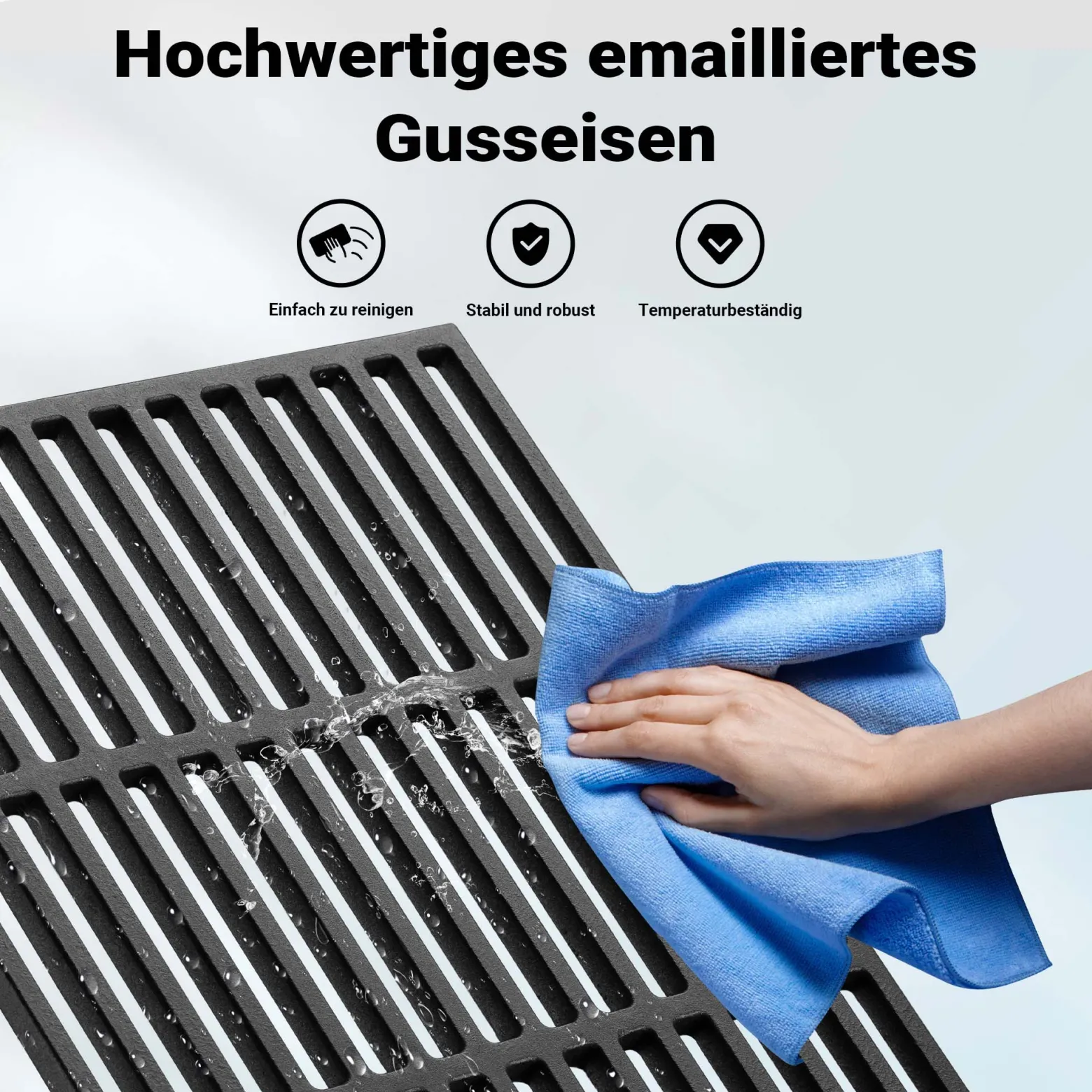 Wiltec Gusseisen Grillrost 26 x 44,5 cm, Grillgitter für Holzkohlegrill & Gasgrill, Gussgrillrost für BBQ, Grilleinsatz matt emailliert eckig