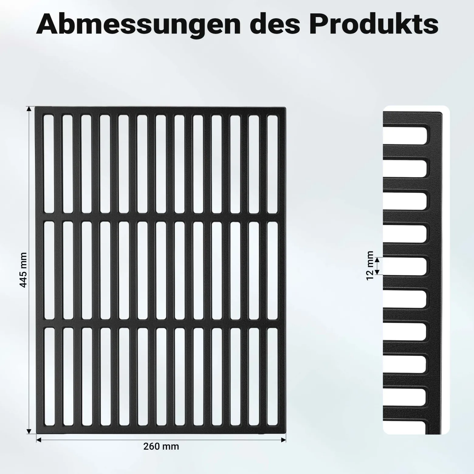 Wiltec Gusseisen Grillrost 26 x 44,5 cm, Grillgitter für Holzkohlegrill & Gasgrill, Gussgrillrost für BBQ, Grilleinsatz matt emailliert eckig