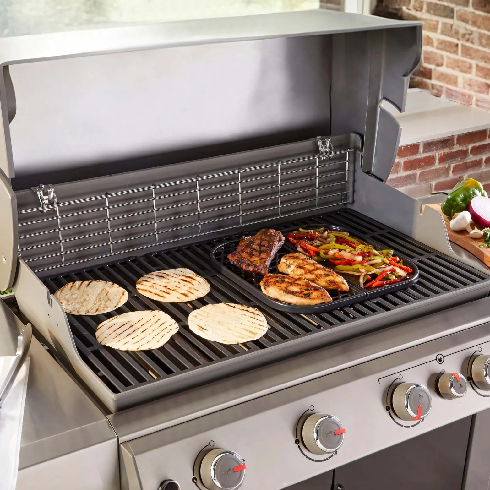 Wiltec Gusseisen Grillrost 26 x 44,5 cm, Grillgitter für Holzkohlegrill & Gasgrill, Gussgrillrost für BBQ, Grilleinsatz matt emailliert eckig