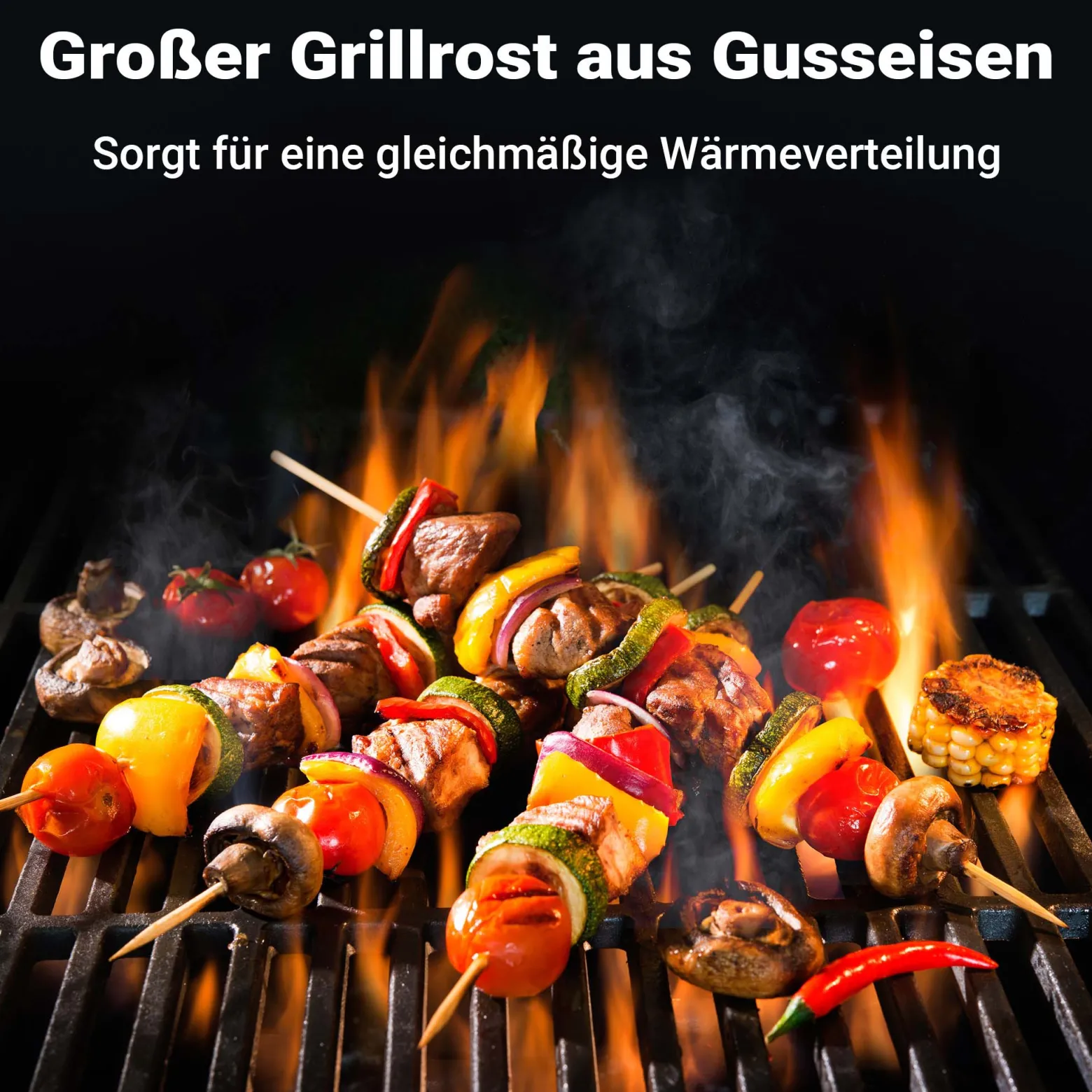 Wiltec Gusseisen Grillrost 26 x 44,5 cm, Grillgitter für Holzkohlegrill & Gasgrill, Gussgrillrost für BBQ, Grilleinsatz matt emailliert eckig