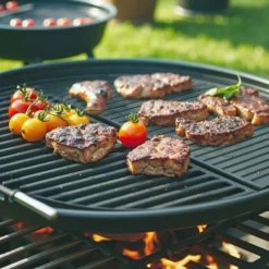 Wiltec Gusseisen Grillrost 46,7 x 22,8 x 0,9 cm, Gussrost für Grill mit guter Hitzespeicherung, Grillgitter für typische Grillstreifen auf Grillgut, Grillzubehör für BBQ