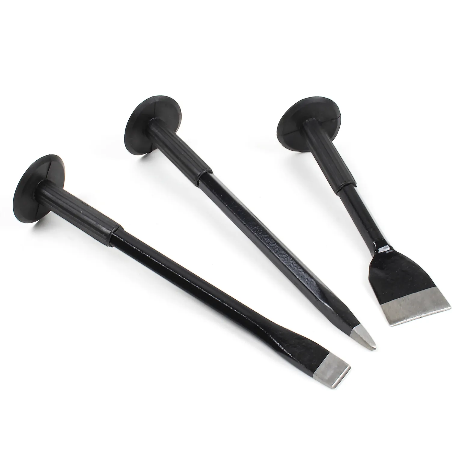 Wiltec Handmeißel Set 3 teilig, mit Flachmeißel, Spitzmeißel und Breitmeißel, ergonomisch, rutschfest und mit Handschutz ausgestattet