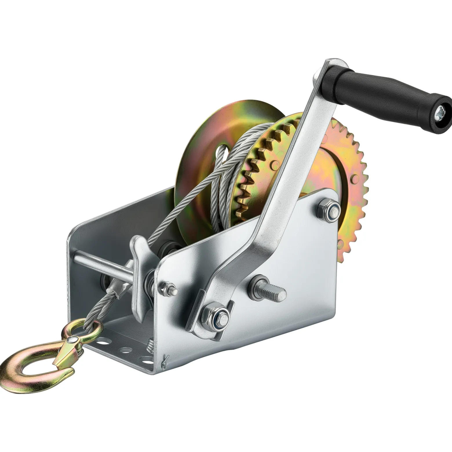 Wiltec Handseilwinde bis 900kg Übersetzung 4:1 8:1 175x173x233 mm, Winde mit 10m Drahtseil, Seilwinde handbetrieben, Handseilzug effizient, Forstseilwinde