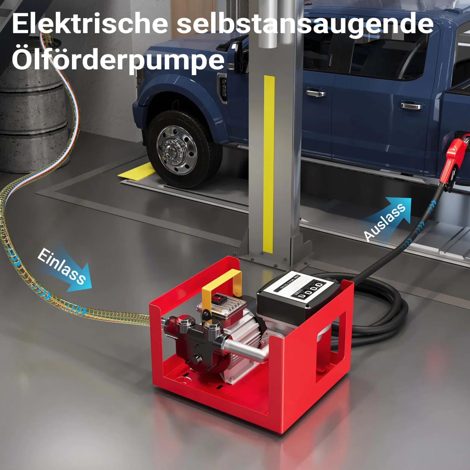Wiltec Heizöl- und Dieselpumpe 230V/550W 20-60l/min selbstansaugend Pumpe mit automatischer Pistole, Kraftstoffpumpe, Absaugpumpe