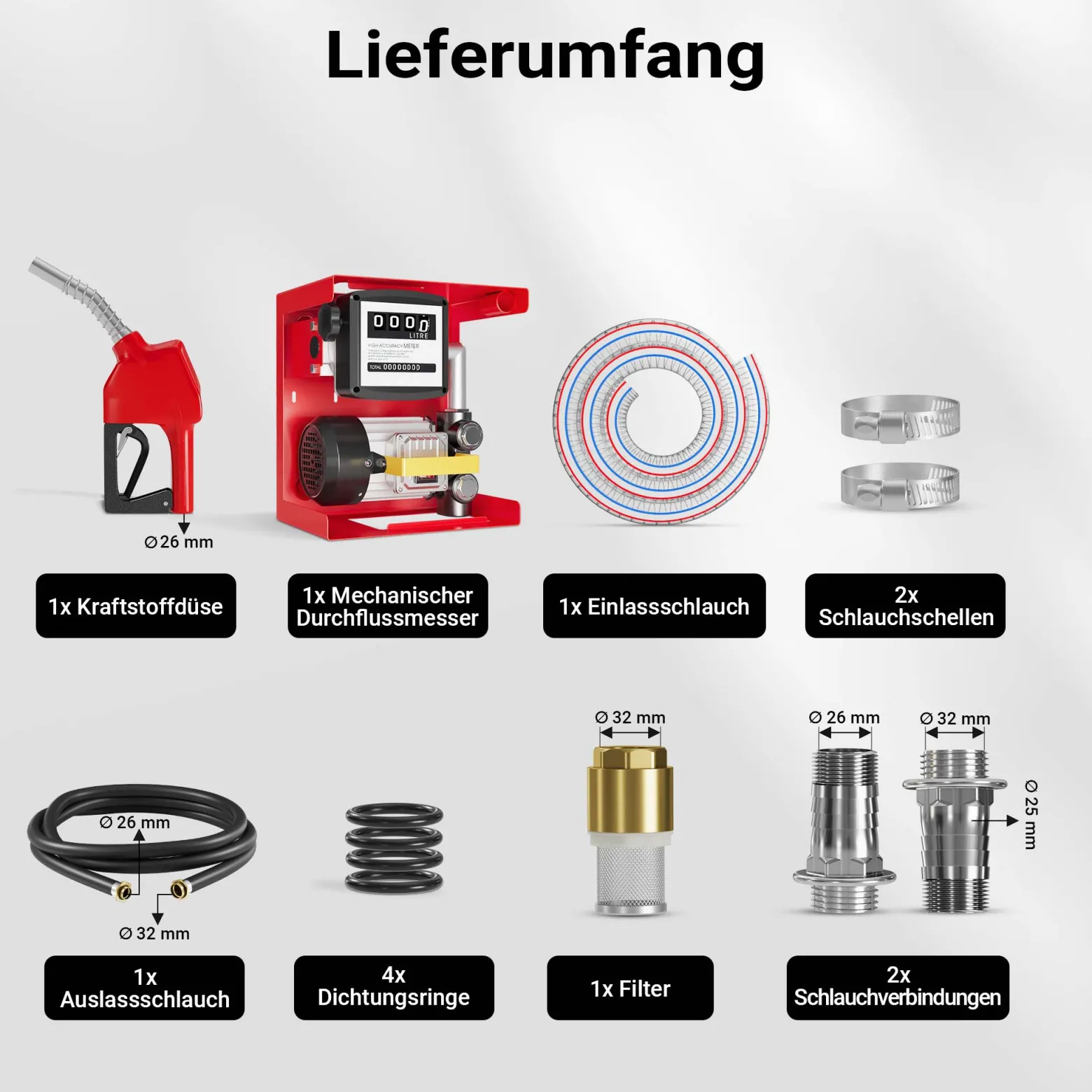Wiltec Heizöl- und Dieselpumpe 230V/550W 20-60l/min selbstansaugend Pumpe mit automatischer Pistole, Kraftstoffpumpe, Absaugpumpe