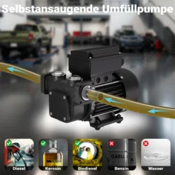 Wiltec Heizöl- und Dieselpumpe 230V 750W 100l/min, Selbstansaugende Umfüllpumpe mit 3 m Ansaughöhe und Rückschlagventil, Absaugpumpe