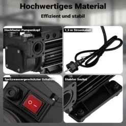 Wiltec Heizöl- und Dieselpumpe 230V 750W 100l/min, Selbstansaugende Umfüllpumpe mit 3 m Ansaughöhe und Rückschlagventil, Absaugpumpe