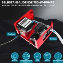 Wiltec Heizöl- und Dieselpumpe 230V/750W 80l/min selbstansaugend Pumpe mit automatischer Pistole, Kraftstoffpumpe, Absaugpumpe