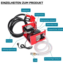 Wiltec Heizöl- und Dieselpumpe 230V/750W 80l/min selbstansaugend Pumpe mit automatischer Pistole, Kraftstoffpumpe, Absaugpumpe