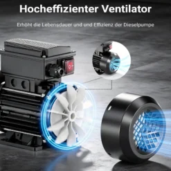 Wiltec Heizöl- und Dieselpumpe 230V 550W 80l/min, Selbstansaugende Umfüllpumpe mit 2 m Ansaughöhe und Rückschlagventil, Absaugpumpe