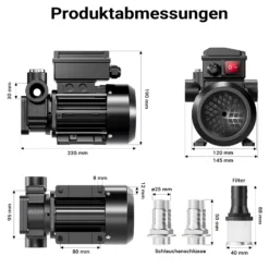 Wiltec Heizöl- und Dieselpumpe 230V 550W 80l/min, Selbstansaugende Umfüllpumpe mit 2 m Ansaughöhe und Rückschlagventil, Absaugpumpe