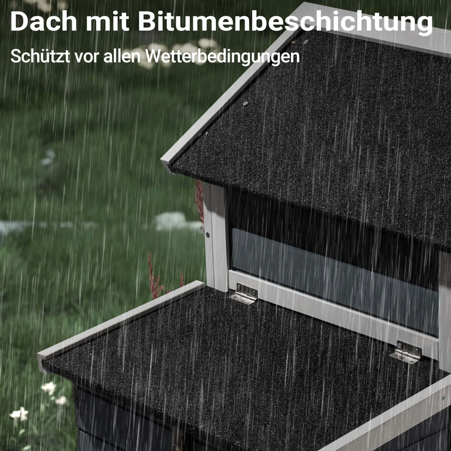 Wiltec Hühnerstall 1520 x 520 x 920 mm grau weiß mit Freilauf und Nistkasten aus Tannenholz, Hühnerhaus mit Unterschlupf, Gitter und Kotwanne verzinkt