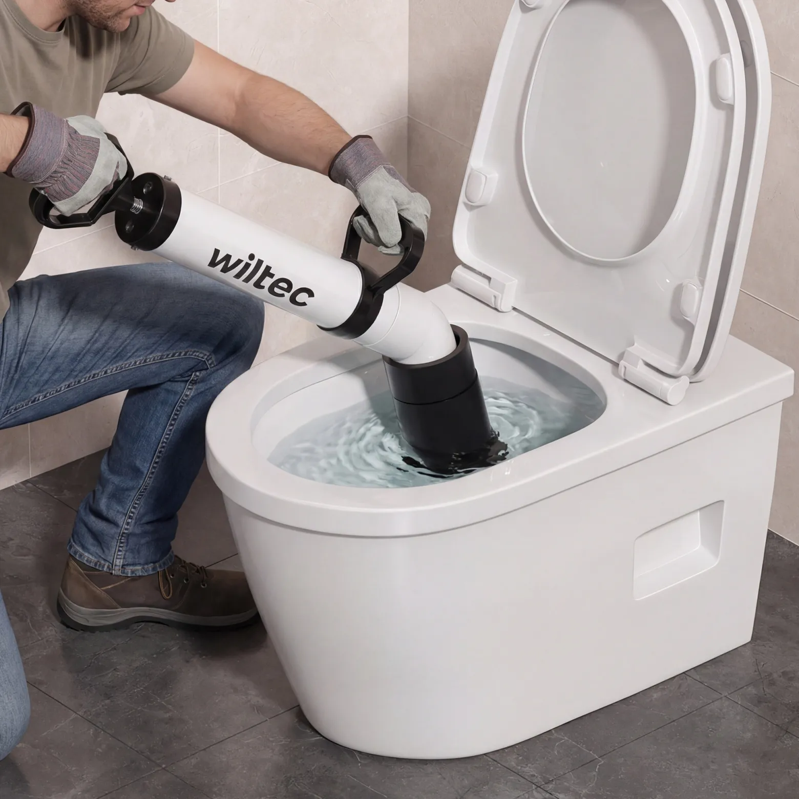 Wiltec Hochdruck Rohrreinigungspumpe zur schnellen Rohrreinigung Abflussreiniger für Bad und WC