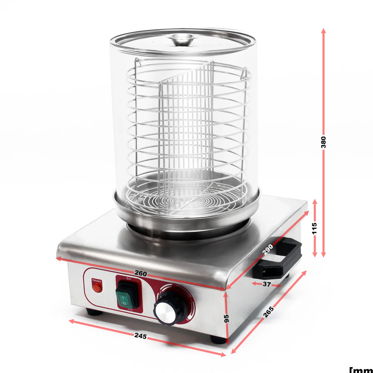 Wiltec Hot Dog Gerät 450 W aus Edelstahl, 260 x 290 x 380 mm, Wurstkocher Würstchenwärmer Hot Dog Maker Eierkocher Dämpfer