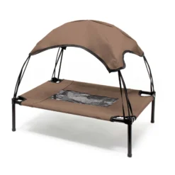 Wiltec Hundebett mit Dach Braun 91 x 76 x 16 cm Größe L bis 35 kg Outdoor Katzenliege Haustier Schlafplatz Sonnendach