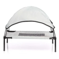 Wiltec Hundebett mit Dach Grau 122 x 91 x 16 cm Größe XL bis 50 kg Outdoor Katzenliege Haustier Schlafplatz Sonnendach