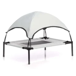 Wiltec Hundebett mit Dach Grau 122 x 91 x 16 cm Größe XL bis 50 kg Outdoor Katzenliege Haustier Schlafplatz Sonnendach