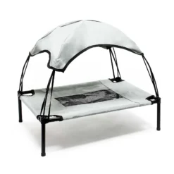 Wiltec Hundebett mit Dach Grau 122 x 91 x 16 cm Größe XL bis 50 kg Outdoor Katzenliege Haustier Schlafplatz Sonnendach