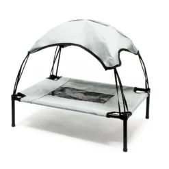 Wiltec Hundebett mit Dach Grau 122 x 91 x 16 cm Größe XL bis 50 kg Outdoor Katzenliege Haustier Schlafplatz Sonnendach