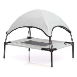 Wiltec Hundebett mit Dach Grau 91 x 76 x 16 cm Größe L bis 35 kg Outdoor Katzenliege Haustier Schlafplatz Sonnendach
