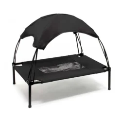 Wiltec Hundebett mit Dach Schwarz 91 x 76 x 16 cm Größe L bis 35 kg Outdoor Katzenliege Haustier Schlafplatz Sonnendach