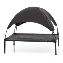 Wiltec Hundebett mit Dach Schwarz 91 x 76 x 16 cm Größe L bis 35 kg Outdoor Katzenliege Haustier Schlafplatz Sonnendach