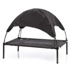 Wiltec Hundebett mit Dach Schwarz 60 x 45 x 16 cm Größe S bis 15 kg Outdoor Katzenliege Haustier Schlafplatz Sonnendach