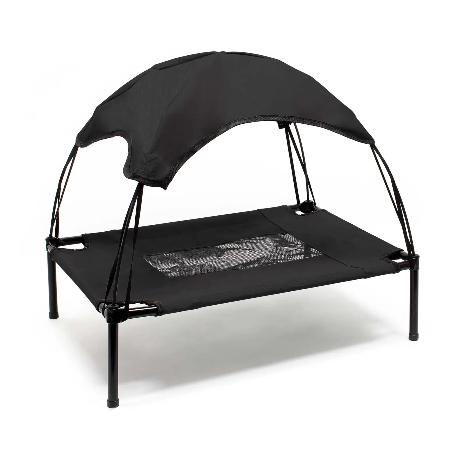 Wiltec Hundebett mit Dach Schwarz 76 x 60 x 16 cm Größe M bis 25 kg Outdoor Katzenliege Haustier Schlafplatz Sonnendach