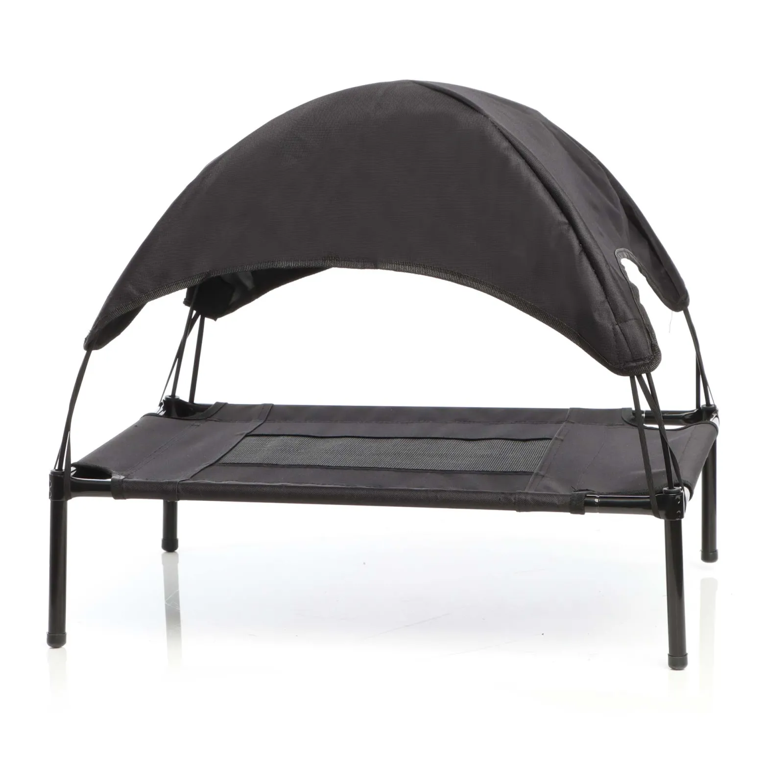 Wiltec Hundebett mit Dach Schwarz 76 x 60 x 16 cm Größe M bis 25 kg Outdoor Katzenliege Haustier Schlafplatz Sonnendach
