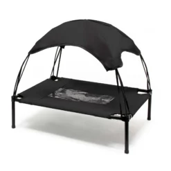 Wiltec Hundebett mit Dach Schwarz 76 x 60 x 16 cm Größe M bis 25 kg Outdoor Katzenliege Haustier Schlafplatz Sonnendach