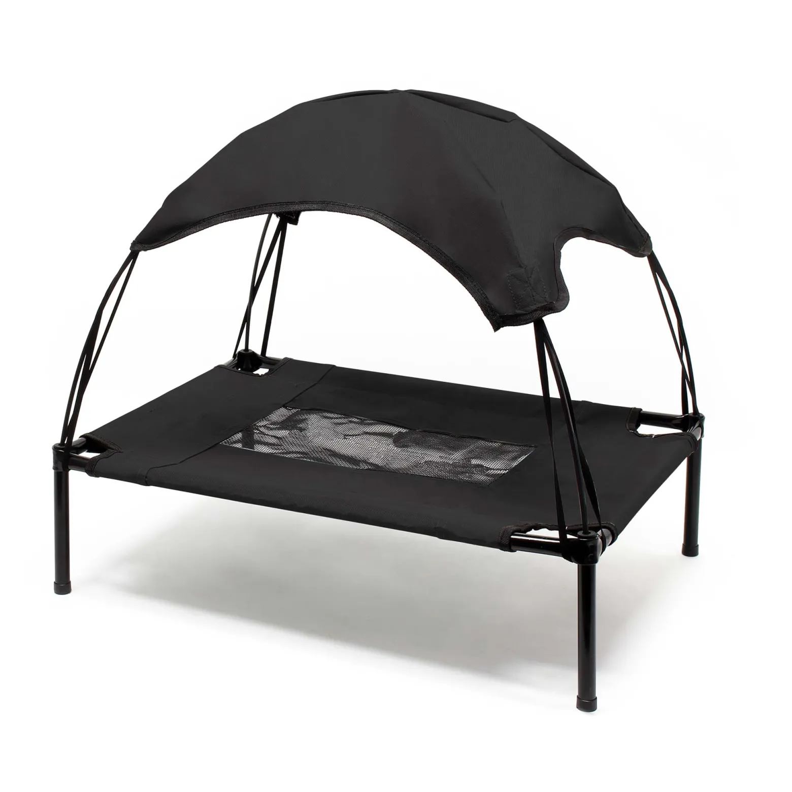 Wiltec Hundebett mit Dach Schwarz 76 x 60 x 16 cm Größe M bis 25 kg Outdoor Katzenliege Haustier Schlafplatz Sonnendach