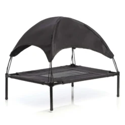 Wiltec Hundebett mit Dach Schwarz 76 x 60 x 16 cm Größe M bis 25 kg Outdoor Katzenliege Haustier Schlafplatz Sonnendach