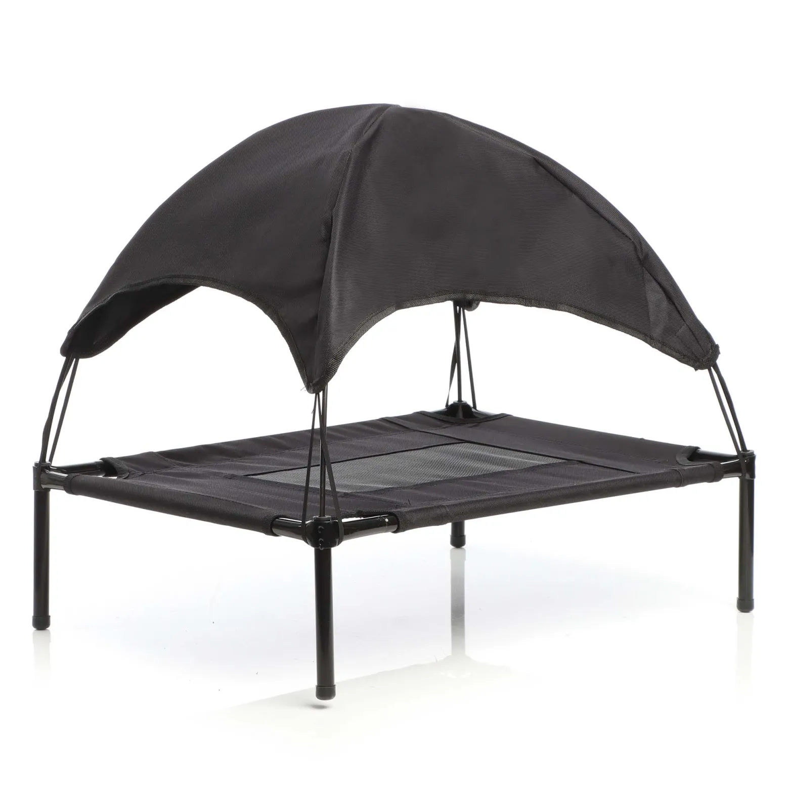 Wiltec Hundebett mit Dach Schwarz 76 x 60 x 16 cm Größe M bis 25 kg Outdoor Katzenliege Haustier Schlafplatz Sonnendach