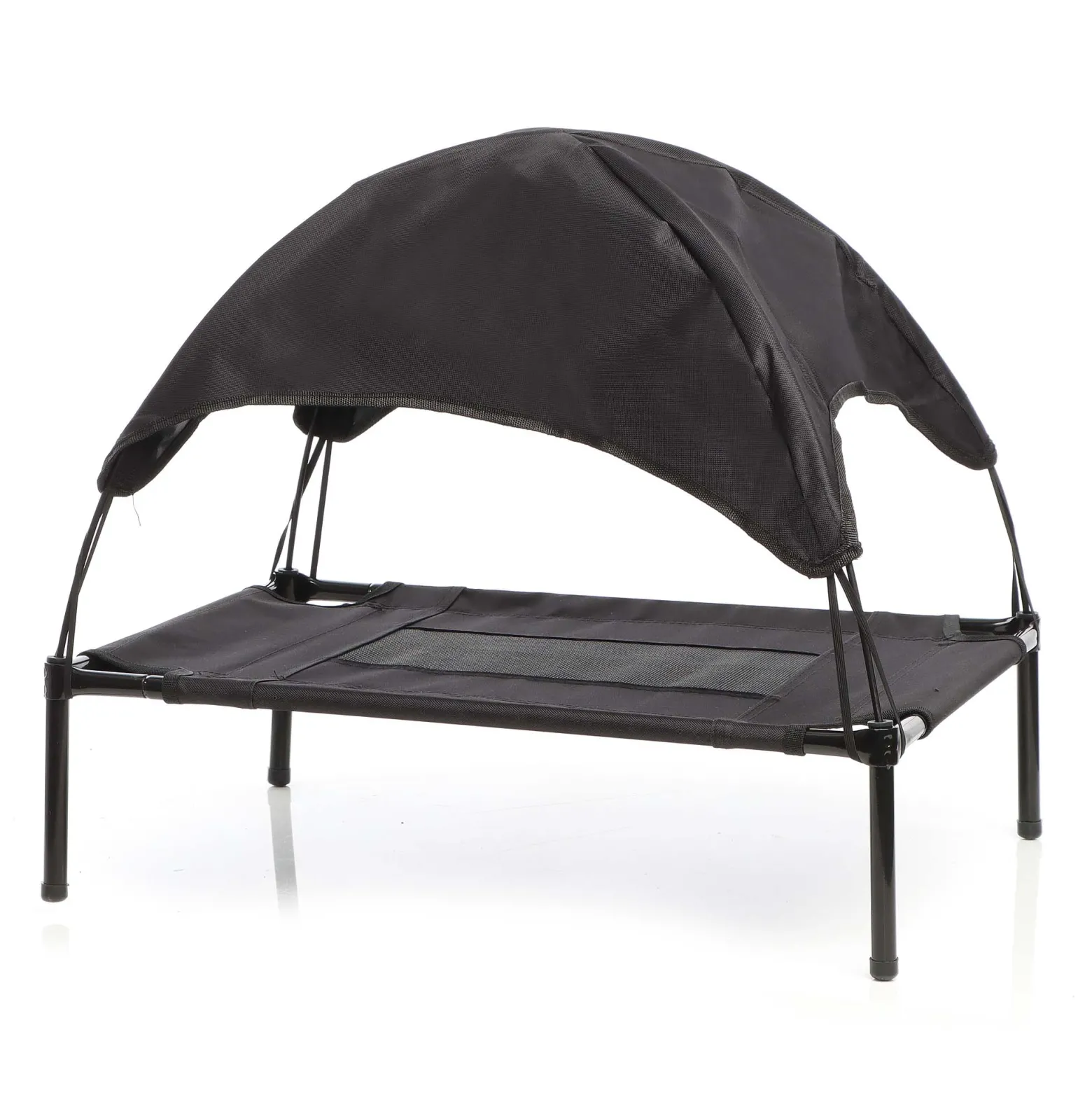 Wiltec Hundebett mit Dach Schwarz 76 x 60 x 16 cm Größe M bis 25 kg Outdoor Katzenliege Haustier Schlafplatz Sonnendach