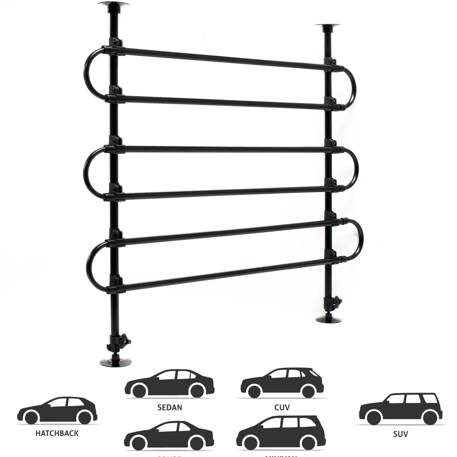 Wiltec Hundegitter fürs Auto Modell C, 60-117cm hoch, 82-140cm breit, Stufenlos verstellbar, Trenngitter universell einsetzbar für Kofferraum