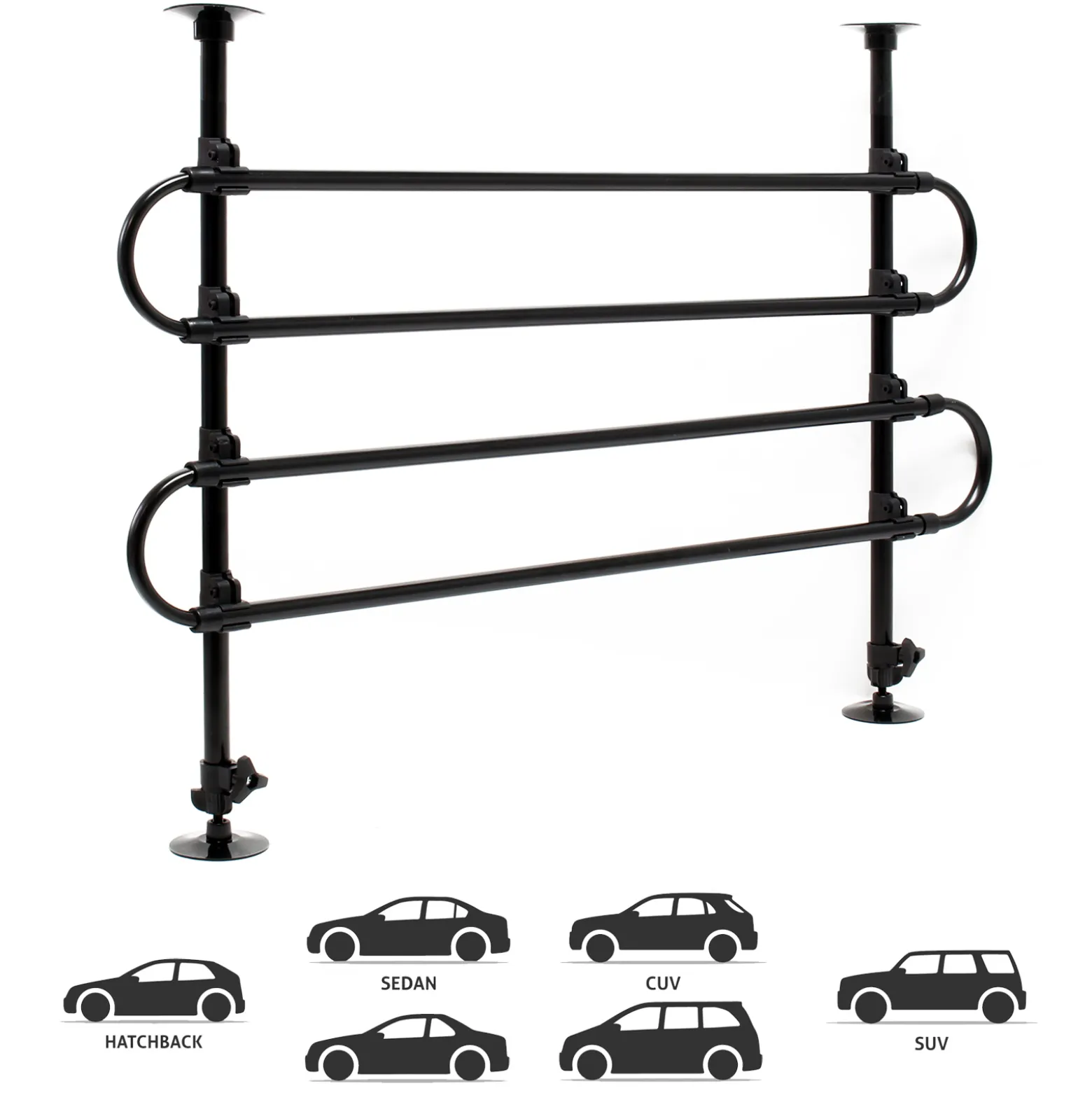 Wiltec Hundegitter fürs Auto Modell A, 60-117cm hoch, 82-140cm breit, Stufenlos verstellbar, Trenngitter universell einsetzbar für Kofferraum
