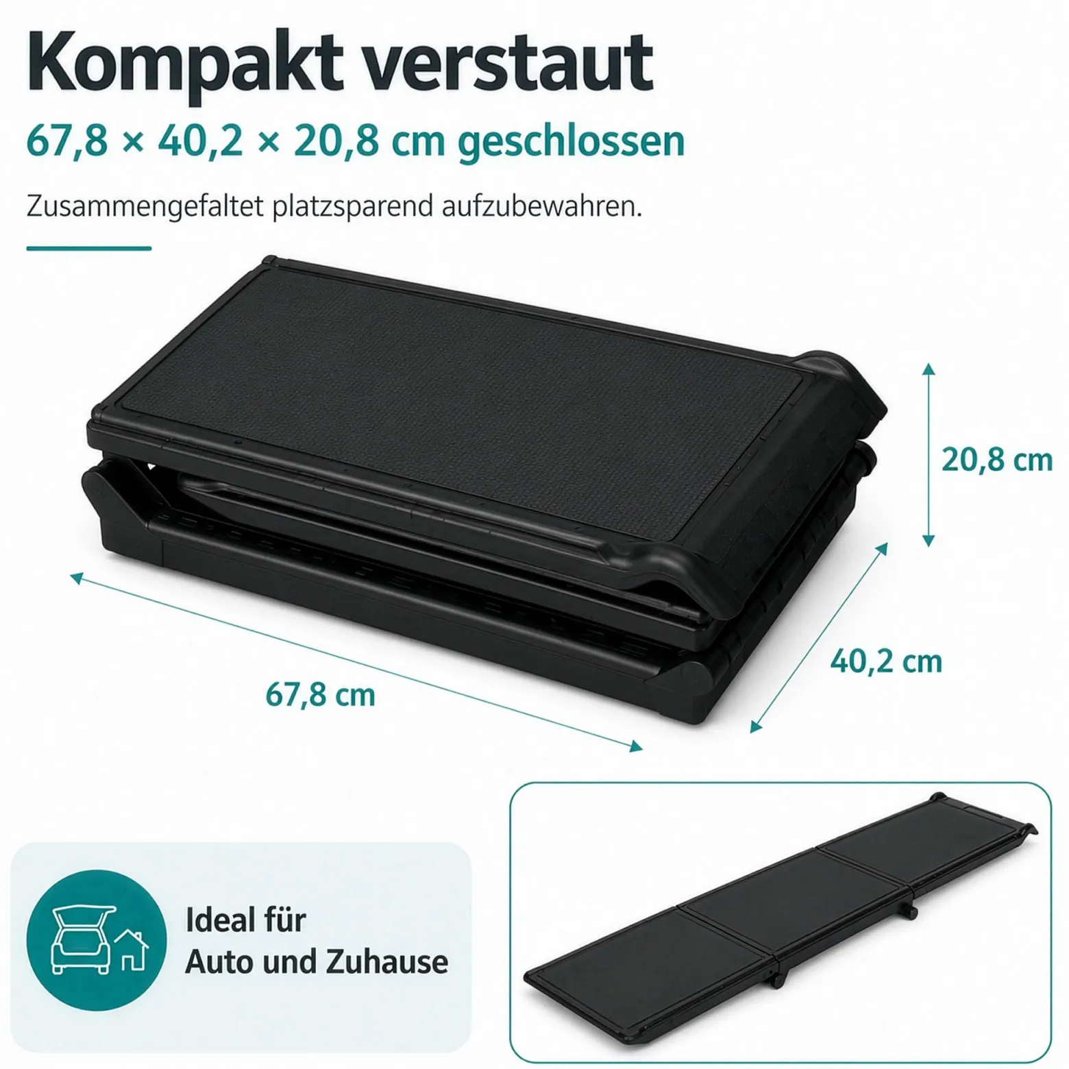 Wiltec Hunderampe 180 x 40 cm 50 kg 3-fach faltbar rutschfeste Autorampe für Hunde, klappbare Einstiegshilfe aus PP fürs Auto, SUV und Pick up