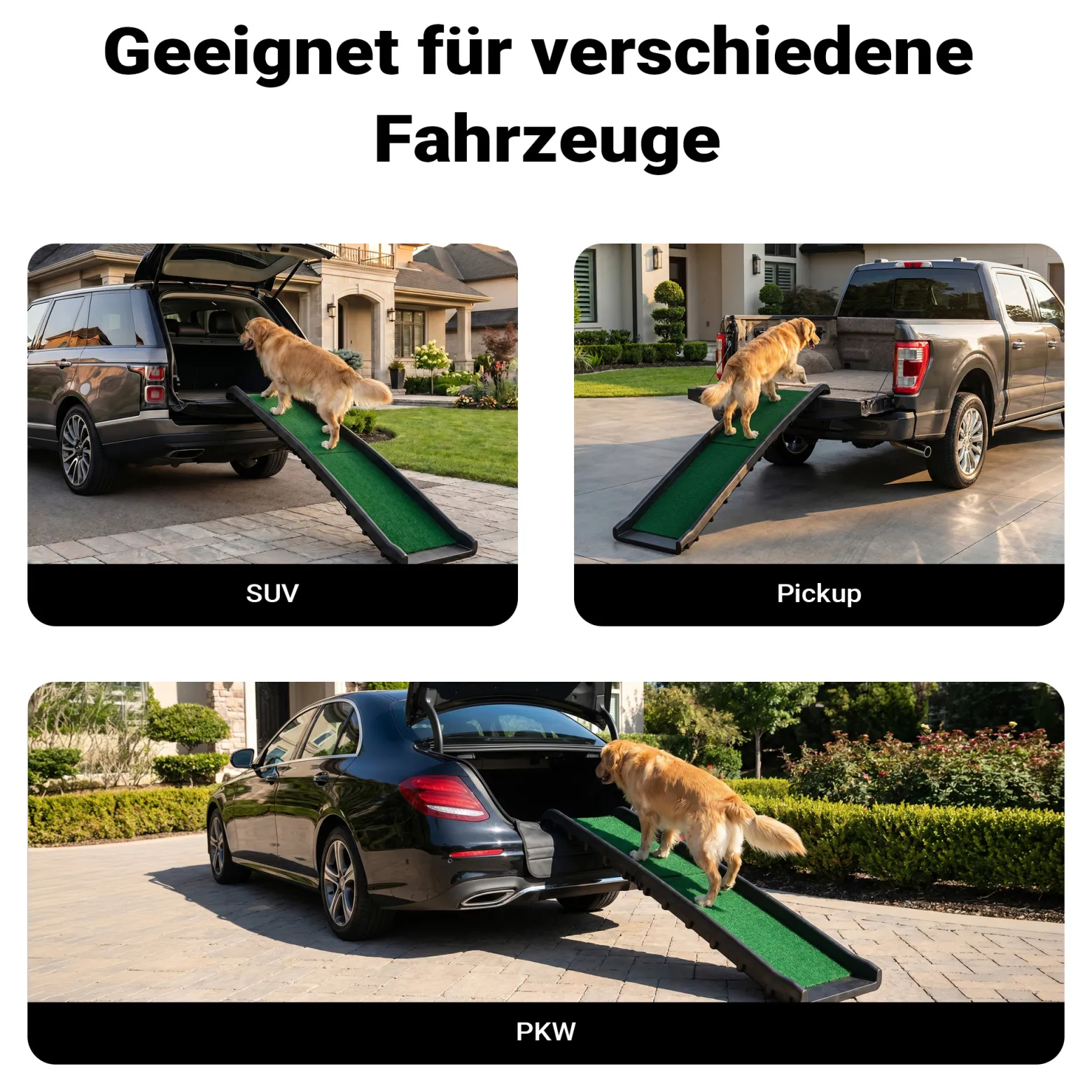 Wiltec Hunderampe 155 x 40 cm 90 kg faltbar Kunstrasen Anti-Rutsch, rutschfeste Autorampe für Hunde, klappbare Einstiegshilfe aus PP fürs Auto, SUV und Pick up