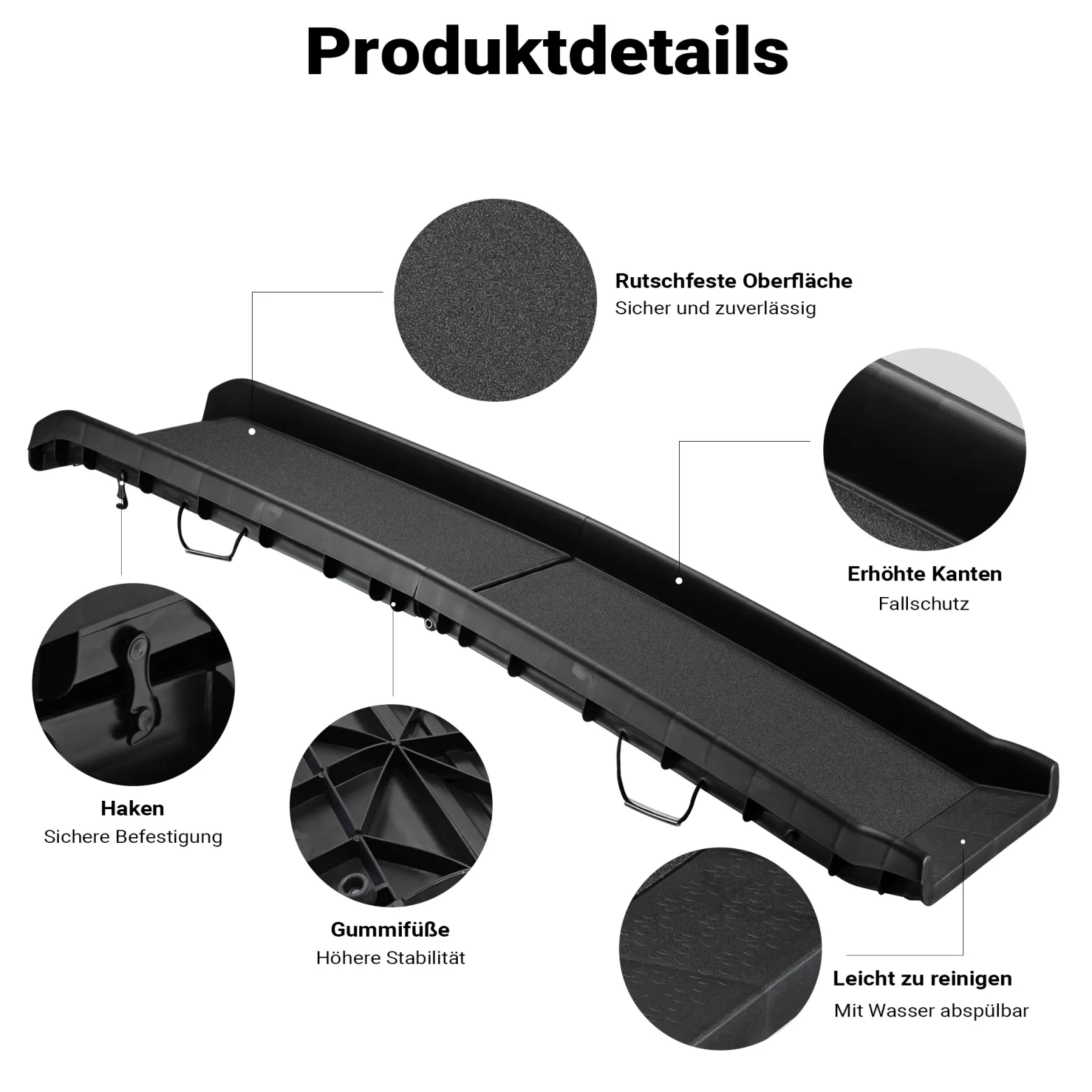 Wiltec Hunderampe 155 x 40 cm 90 kg faltbar Noppen Anti-Rutsch, rutschfeste Autorampe für Hunde, klappbare Einstiegshilfe aus PP fürs Auto, SUV und Pick up