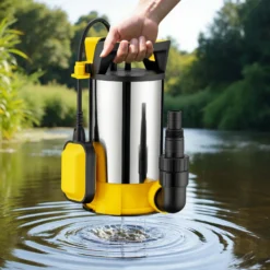 Wiltec 3 in 1 Flachsauger Tauchpumpe Edelstahl 400 W, Schmutzwasserpumpe 8000 l/h, Flachwasserpumpe mit Schwimmer, Flachsaugpumpe für Keller