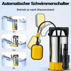 Wiltec 3 in 1 Flachsauger Tauchpumpe Edelstahl 550 W, Schmutzwasserpumpe 12500 l/h, Flachwasserpumpe mit Schwimmer, Flachsaugpumpe für Keller
