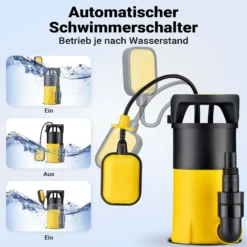 Wiltec 3 in 1 Flachsauger Tauchpumpe 400 W, Schmutzwasserpumpe 8000 l/h, Flachwasserpumpe mit Schwimmer, Flachsaugpumpe für Keller, Garten Wasserpumpe