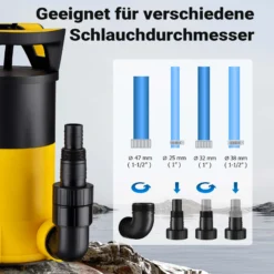 Wiltec 3 in 1 Flachsauger Tauchpumpe 550 W, Schmutzwasserpumpe 12500 l/h, Flachwasserpumpe mit Schwimmer, Flachsaugpumpe für Keller und Garten
