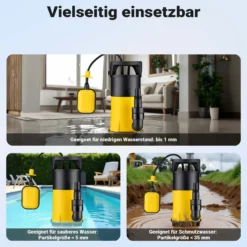 Wiltec 3 in 1 Flachsauger Tauchpumpe 550 W, Schmutzwasserpumpe 12500 l/h, Flachwasserpumpe mit Schwimmer, Flachsaugpumpe für Keller und Garten