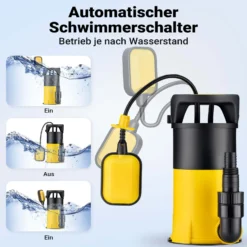Wiltec 3 in 1 Flachsauger Tauchpumpe 850 W, Schmutzwasserpumpe 15000 l/h, Flachwasserpumpe mit Schwimmer, Flachsaugpumpe für Keller und Garten