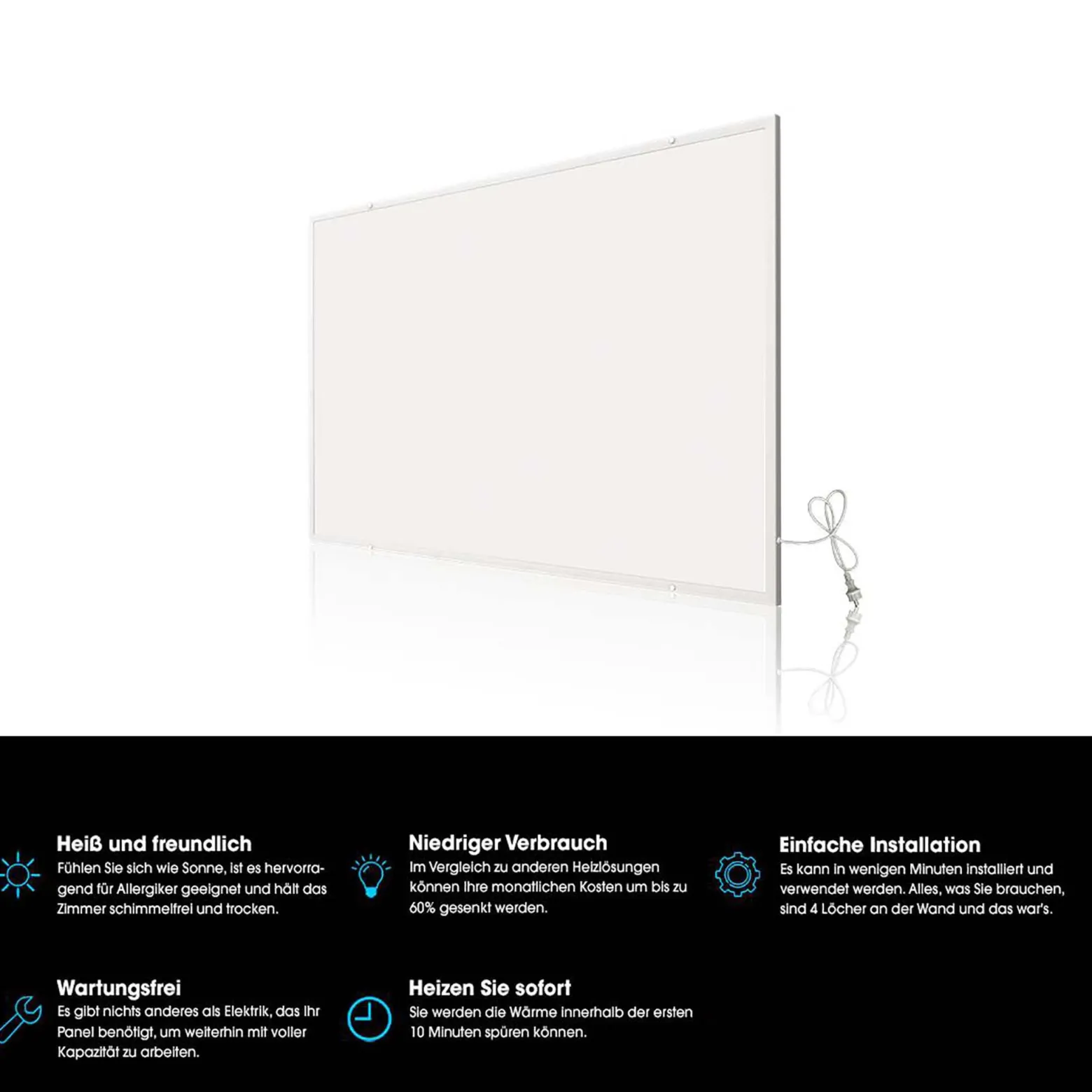 Wiltec Infrarotheizung 1050 Watt, energieeffizienter Heizkörper, Wandmontage Elektroheizung, Heizpaneel, IR Heizung